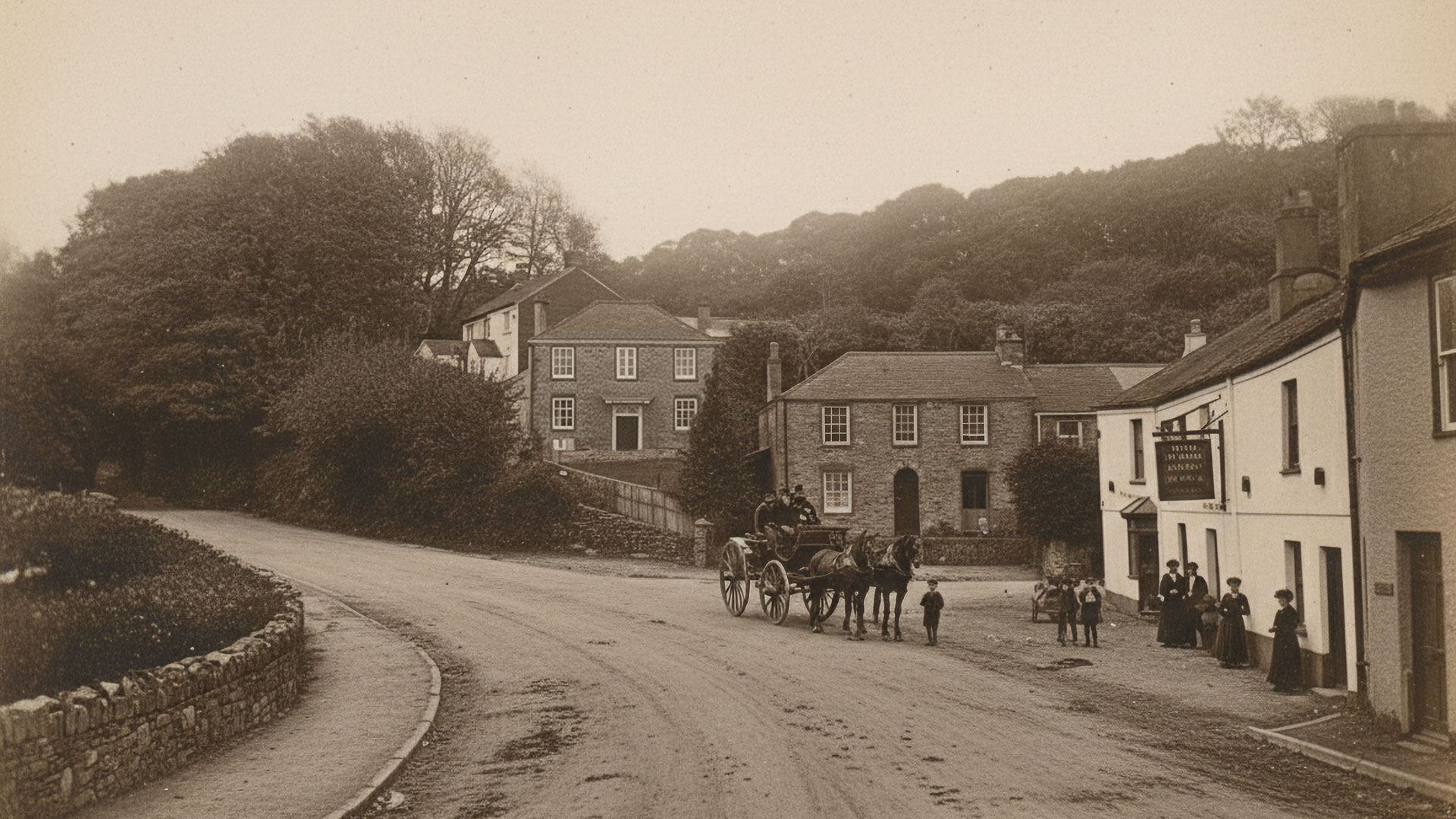 Sarah lived most of her childhood at her grandparents home where she lived most of her childhood in Polbathic Village. Her other Toll grandparents would have lived next door - AI impression